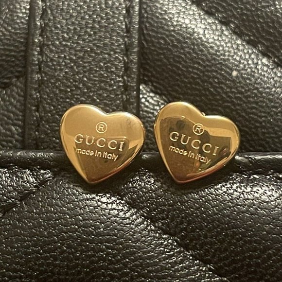 Gucci Gold GG Gold Heart Stud Logo Earrings - Picture 2 of 3